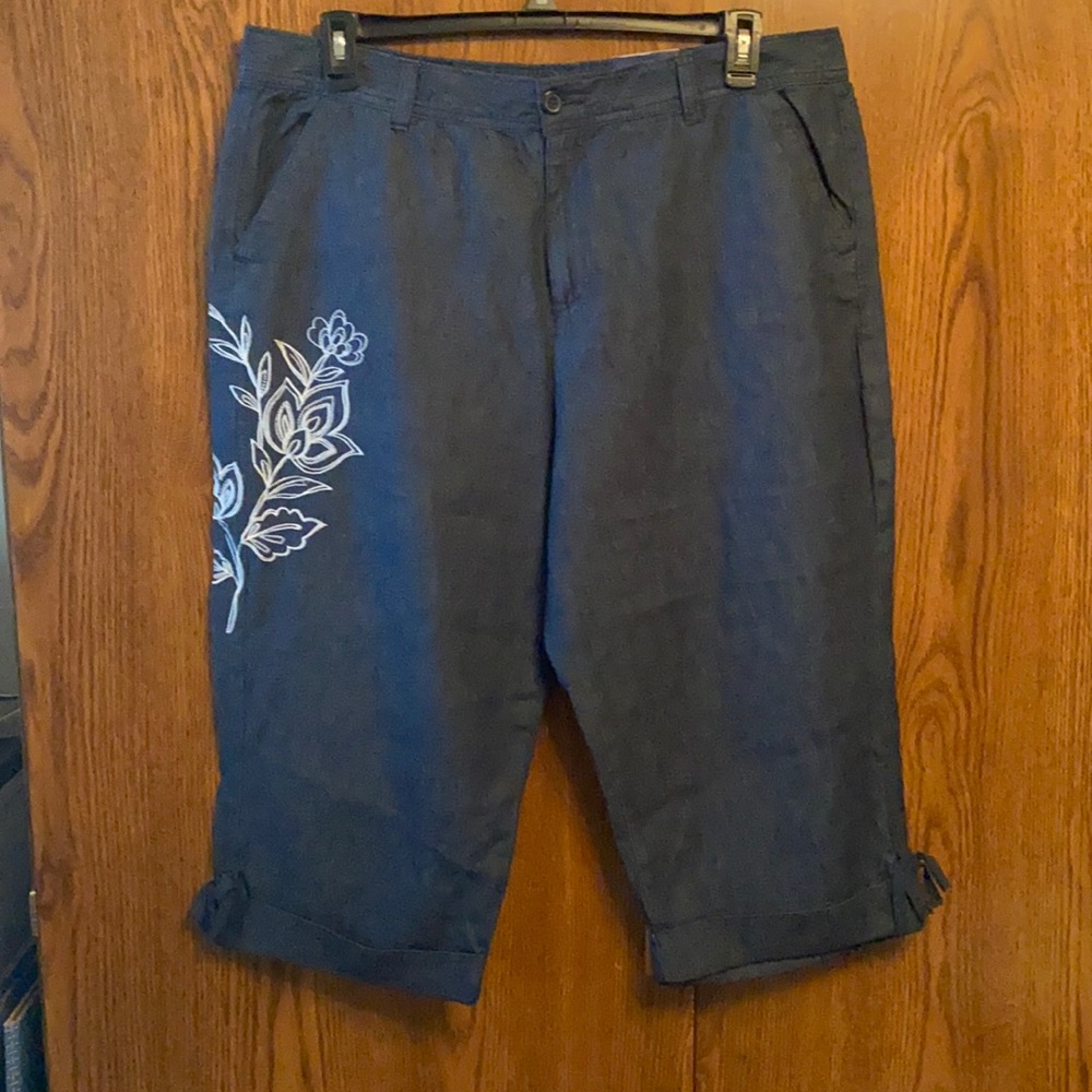 embroided denim capris